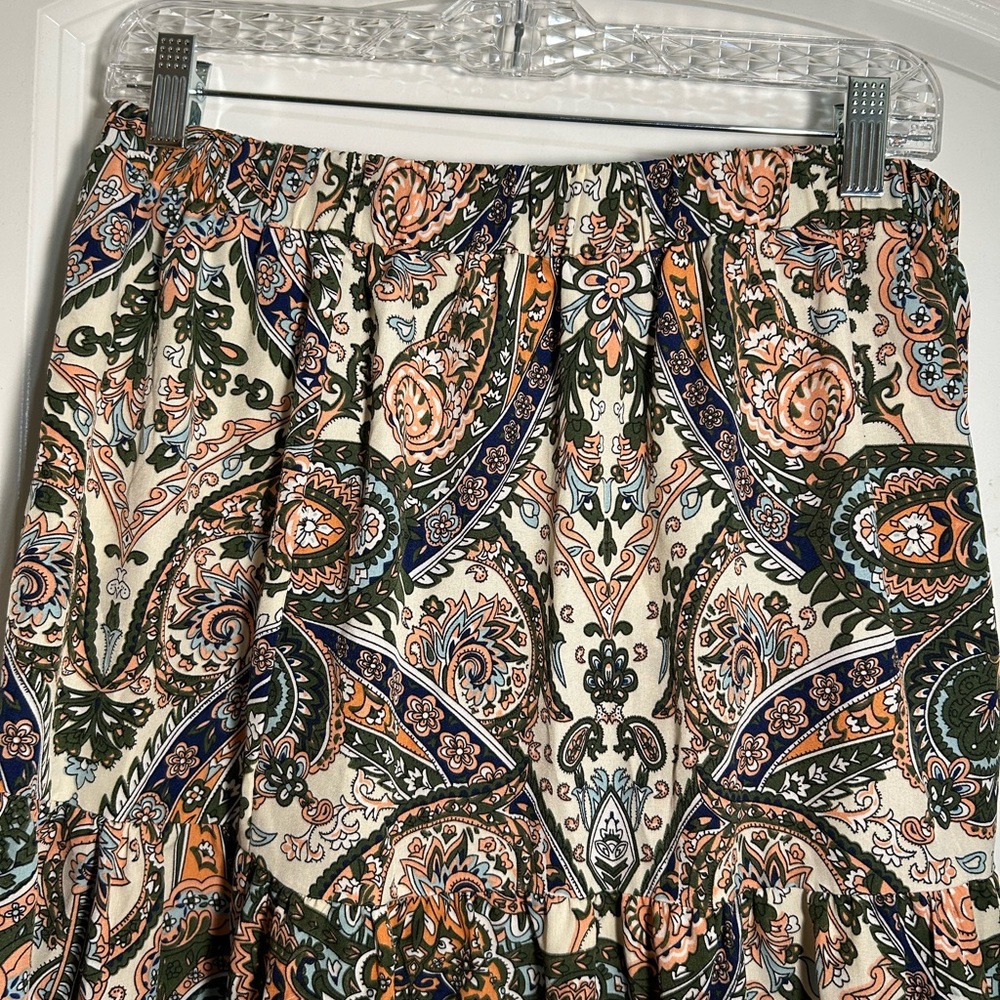 SHEIN Orange and Black A-Line Midi Skirt Pleated Casual